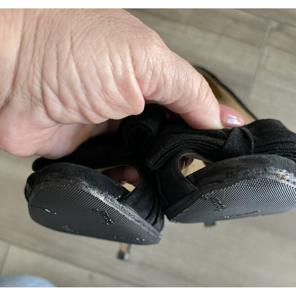 Prada Black Suede Open Toe Bow Pump All new Vibram Soles & Heel Taps Size 38-1/2 - Picture 12 of 12